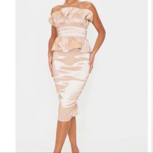 NWT Pretty Little Thing Champagne frill Bandeau Midi Dress Size 12